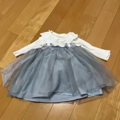 アプレレクール　フリル付きワンピースセット　水色　チュール　80cm