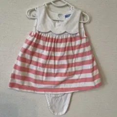 jacadi ピンクと白のストライプ ワンピース 6M 67cm