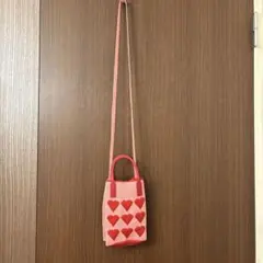 【値下げ】スマホポーチ ノーブランド ピンク×レッド ハート柄 未使用