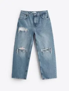 ZARA ダメージ加工バギーレースデニムパンツ デニム 34 新品 ブルー