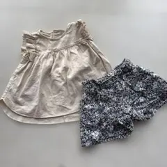 BeBeフリルトップスと花柄ショートパンツセット 100cmのサムネイル