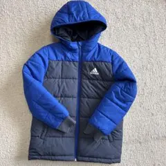 adidas フード付き中綿コート 青/グレー　サイズ140