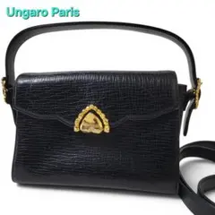 ungaro 2way ショルダーバッグ ブラウン 型押しレザー ゴールド金具 
