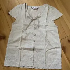 刺繍入り半袖ブラウス ベージュ100cm