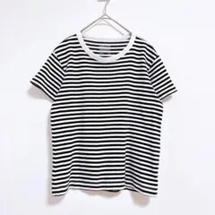 無印良品】Tシャツ　半袖　レディーストップス　ストライプ ボーダー　綿　黒　白のサムネイル