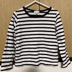 アースミュージック＆エコロジー　キッズ　ボーダー　黒白　長袖シャツ　１１０