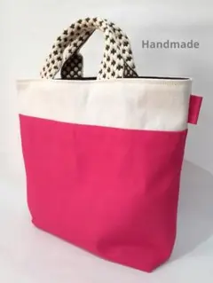 帆布トートバッグ（編み刺繍　ピンク）ハンドメイド　コンパクト