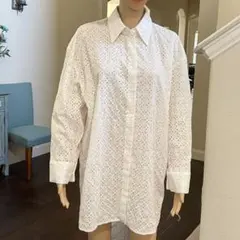 ZARA 透かしレース 花柄ロングシャツ 羽織りにも◎ 白 FREE