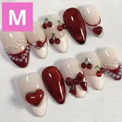 【M】ネイルチップ 韓国 量産 マグネット リボン ウィッシュコア チェリー 春