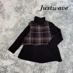 Justwave 長袖 重ね着 ベスト付き 着脱可能 ハイネック カットソー