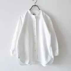 美品 マーガレットハウエル バンドカラー コットンシャツ ゆったり ホワイト 3 美品 マーガレットハウエル バンドカラー コットンシャツ ゆったり