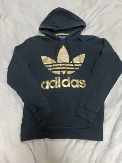 adidas ゴールドロゴ ブラックパーカー S