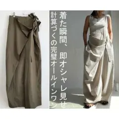 antiqua　新品　ナチュラル綿麻オールインワン　ワンショルダー　カーキのサムネイル