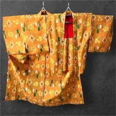 アンサンブル レトロ 小紋着物 羽織セット オレンジ系 花柄 アンティーク調