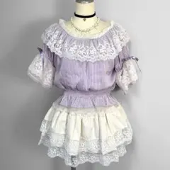 axes femme 姫系 森ガール フリル レース ドットブラウス アイボリー
