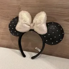 ディズニー カチューシャ 黒 キルティング パール ミニー