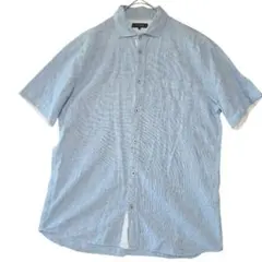 TAKAIQ 半袖シャツ XL 麻混（リネン混）メンズ 青 水玉