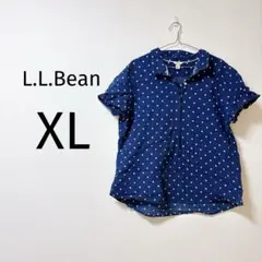 8 L.L.Bean ネイビー ドット柄 半袖シャツ XL トップス 水玉