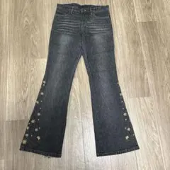 vintage embroidery flare denim pants
