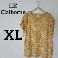 美品✨LIZ Claiborne 【XL】半袖シャツ イエロー葉柄 黄色
