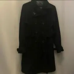 壮*芽様 紺色のウール混合ダブルブレストロングコート