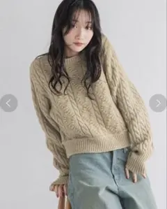 LOWRYS FARM★ケーブルニットプルオーバー　長袖ニット　ベージュ　F