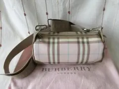 BURBERRY チェック柄 ショルダーバッグ 筒形 ドラム型 ピンク