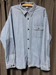 90s TOMMY JEANS 長袖シャツ XXL ヘリンボーン エルボーパッチのサムネイル