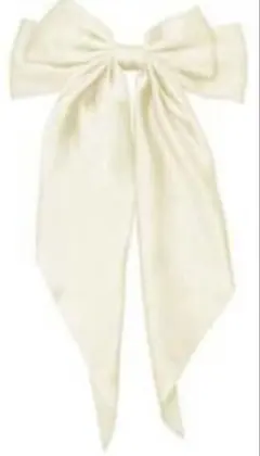 【ホワイト】大きめ サテンリボン ヘアアクセサリー 韓国風 ヘアクリップ