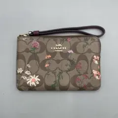 未使用級✨️コーチ マルチポーチ リストレット 花柄 フラワー PVCレザー 茶