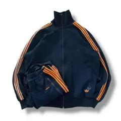 old adidas デサント製 ジャージ セットアップ ブラック オレンジ