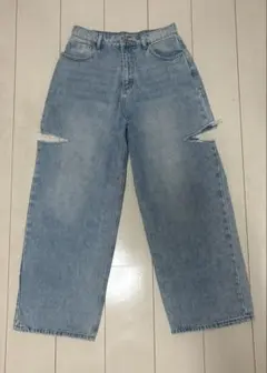 サイドカット ワイドデニムパンツ ライトブルーのサムネイル