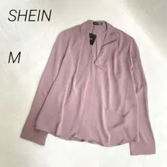 新品♡SHEIN BASICS　Vネックブラウス　長袖　ダスティピンク　上品のサムネイル