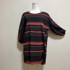 着物リメイク（A ラインチュニック） 塩沢紬　黒地　free size