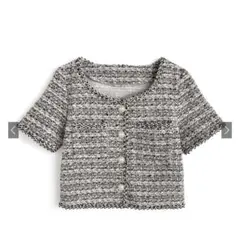 パールボタン付きショート丈ジャケット ブルー