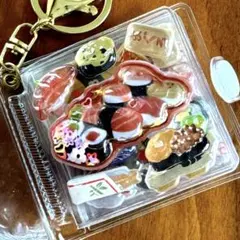 ミニシール帳完成品　ウォーターシール　キーホルダー　食べ物　お寿司　たこ焼き