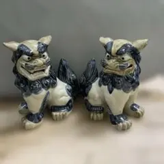 ⚫️沖縄 シーサー 置物 ペア 陶器 約15cm 18-101