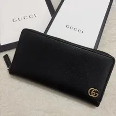 極美品✨グッチ インターロッキング 二つ折り フラップ　レザー シボ革 黒 箱 GUCCI グッチ 長財布 インターロッキング フラップ レザー シボ革 黒