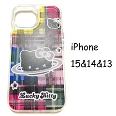 【新品】iPhone15&14&13 チェック 惑星 キティ スマホケース