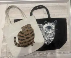 【松尾ミユキ】猫刺繍トートバッグ大小セット
