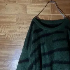 【人気カラー】ニット　ボーダー　グリーン　ブラック　ゆるダボ　L〜XL