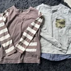 長袖カットソー ブラウンストライプ 迷彩ポケット