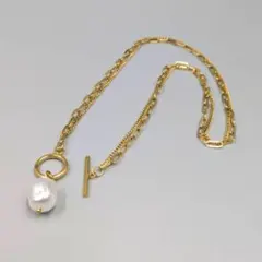 No.K74 ゴールド パール マンテル 2連 チェーンネックレス