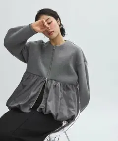 ADAM ET ROPE' FEMMEダンボールタフタペプラムカーディガン