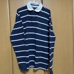 TOMMY HILFIGER ネイビー/ホワイト ストライプ ポロシャツ M