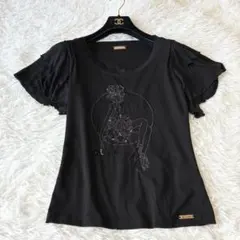 Galliano ガリアーノ フリル袖 ビーズ刺繍 Tシャツ ブラックのサムネイル