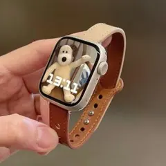 Apple Watch バンド ブラウン×ベージュ ツートン 合成皮革 レザー調