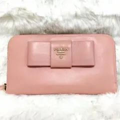 箱・カード付✨PRADA プラダ 長財布 リボン サフィアーノレザー ピンク