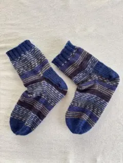 ソックヤーン　手編み靴下　ジョグレスストライプ　ハッピースクラッピー　【青】