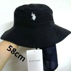 新品 U.S. POLO ASSN. 58cm サンシェード付きハット ブラック